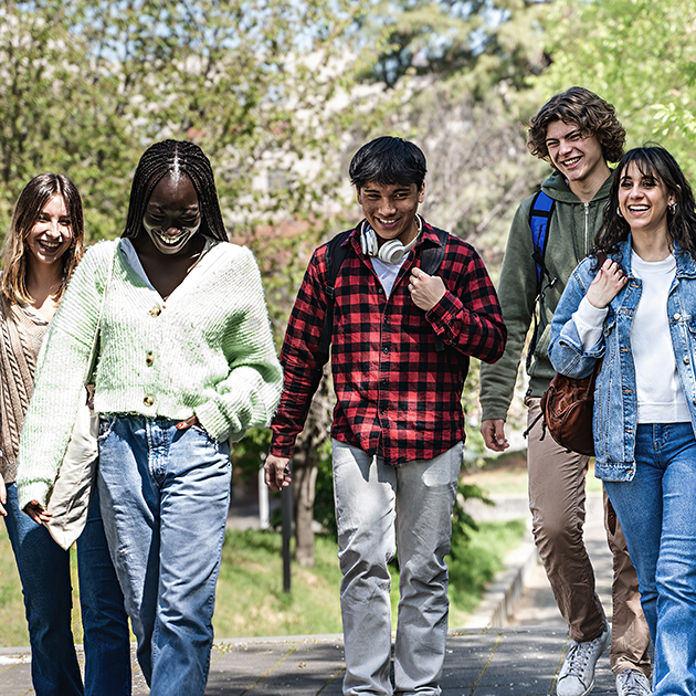 Group of college students walking outside