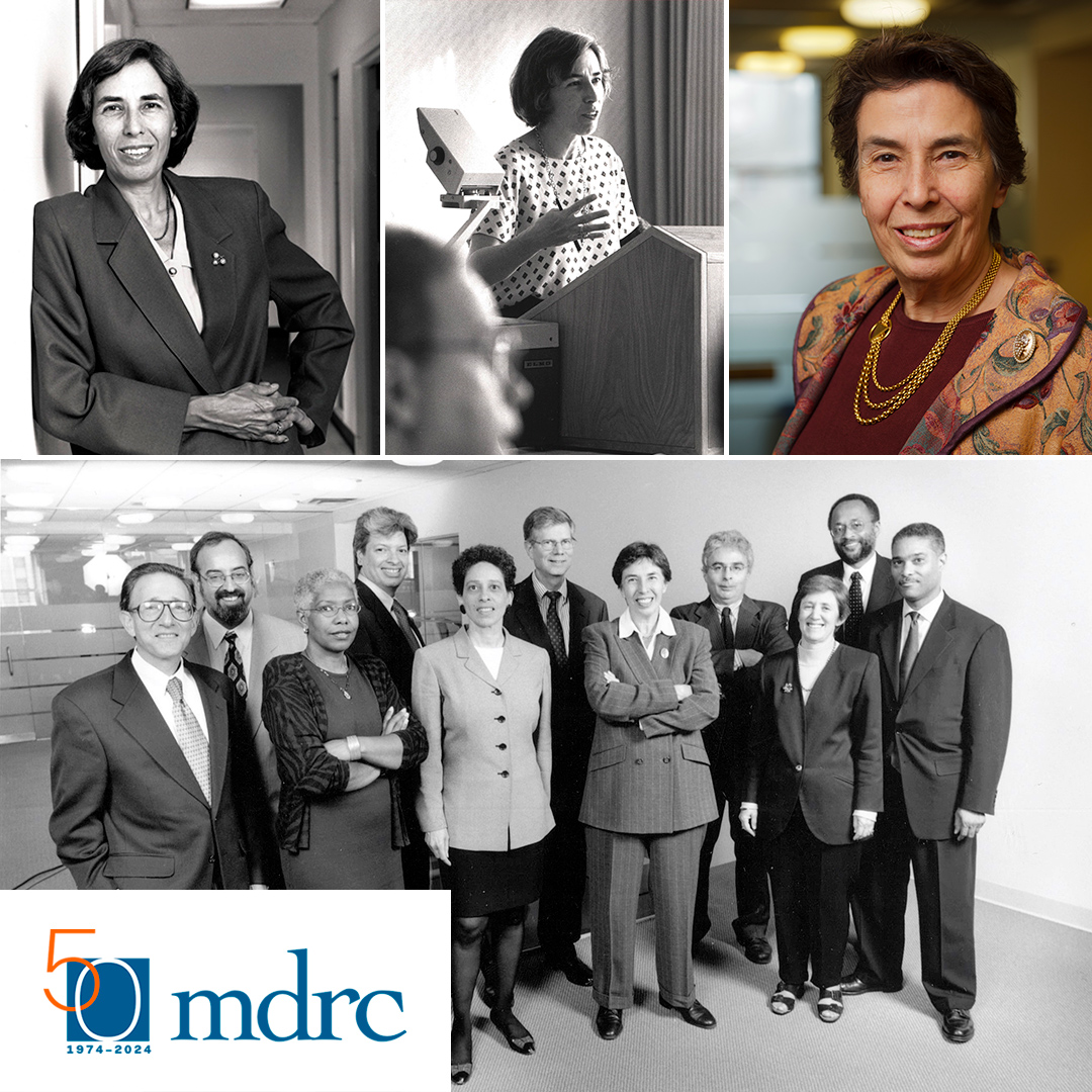 Collage of Judith Gueron at different points in time over MDRC's history