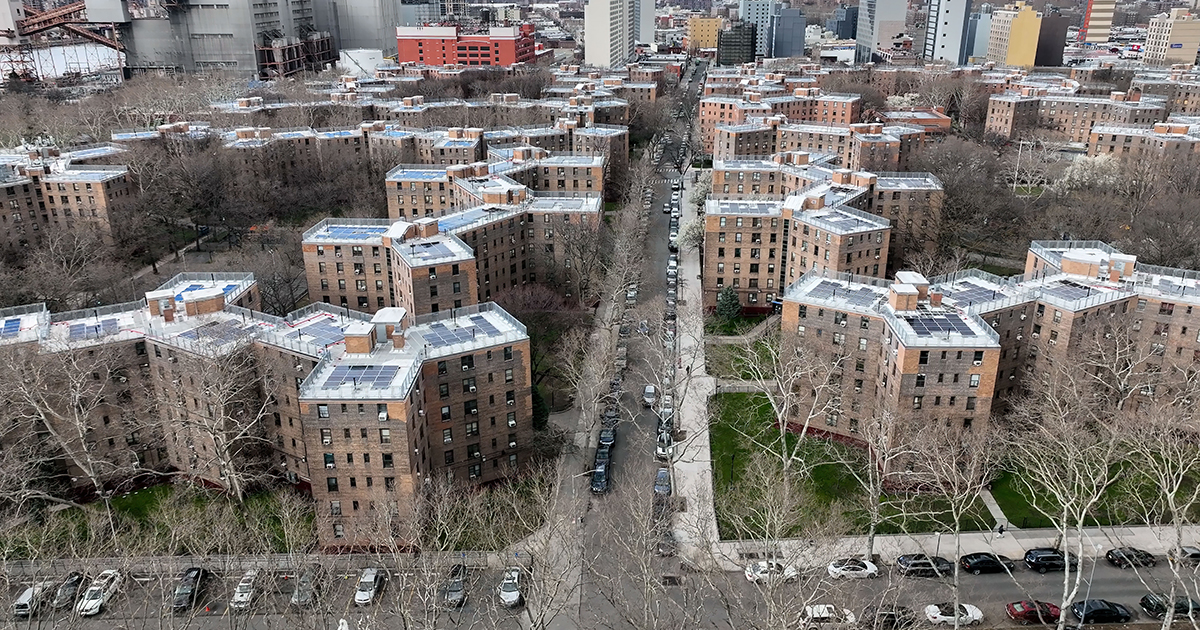 Overhead view of Queensbridge housing projects in Queens, New York City