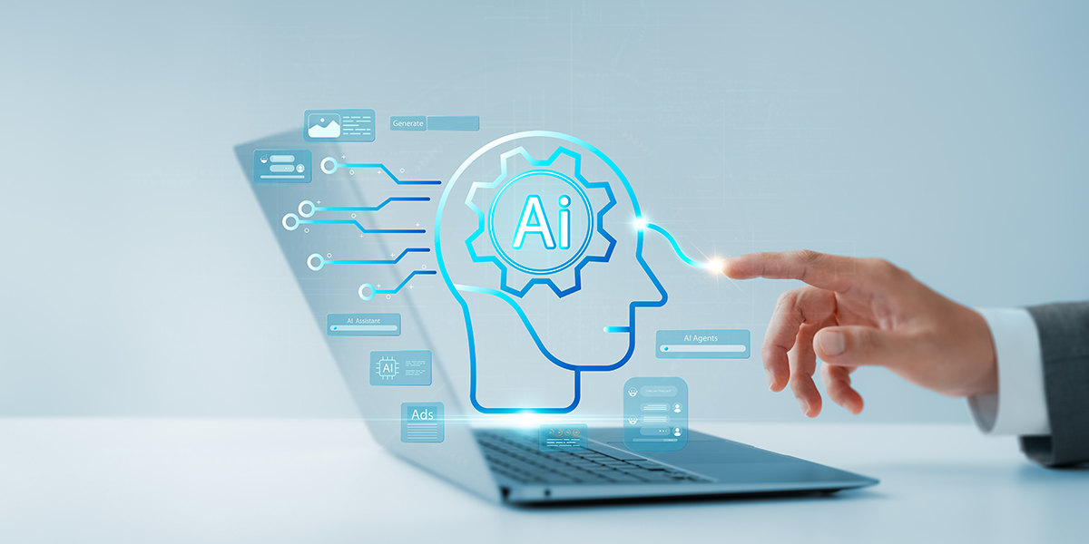 a hand with on laptop with AI concept