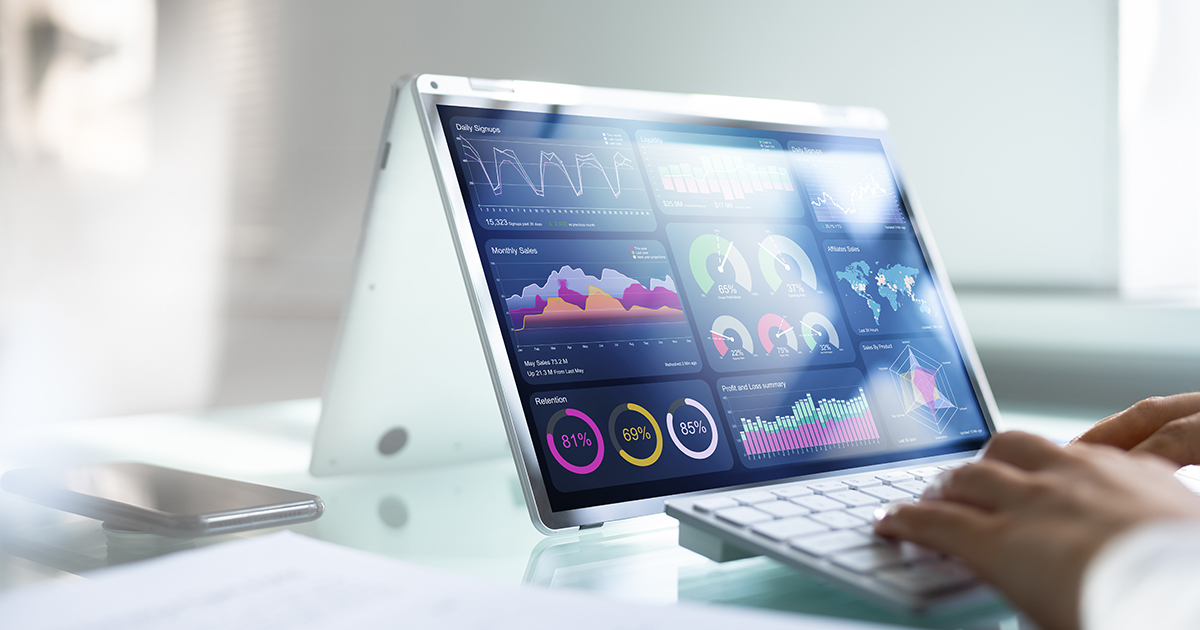 data analytics charts on the computer monitor