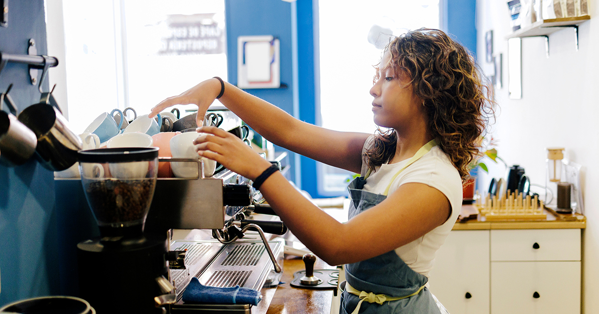 a young women is working in a cafe