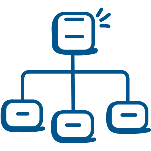 Illustrated blue icon of a flowchart