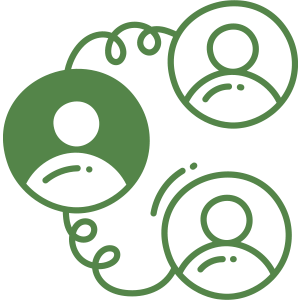 Illustrated green icon showing three people in circles connected by a looping line