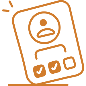 Illustrated orange icon of a paper showing a person with three checkboxes below, two of which are checked off