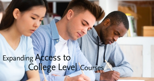 Diverse college-age students taking an exam