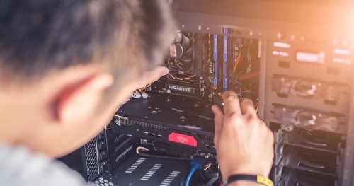 Man working on electronics