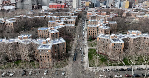 Overhead view of Queensbridge housing projects in Queens, New York City