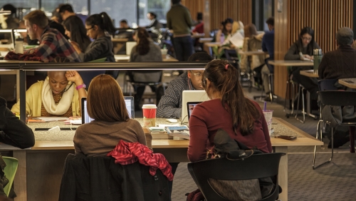 a group of students in college library