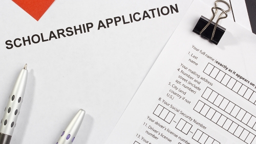 Photograph of a form labeled Scholarship Application