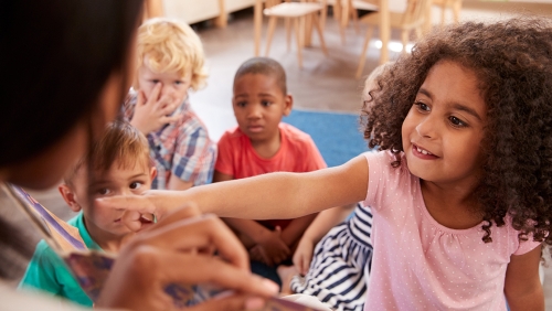 Black female pre-K student in classroom
