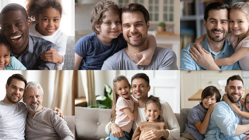Group of photos with fathers with kids of different ages