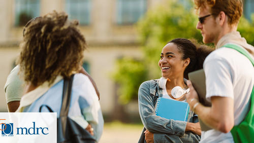 Diverse group of college students chatting outdoors