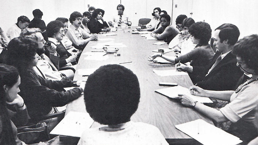 MDRC employees at a meeting in 1979