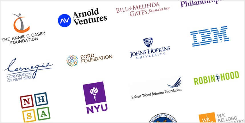 Logos of various institutions shown at an angle