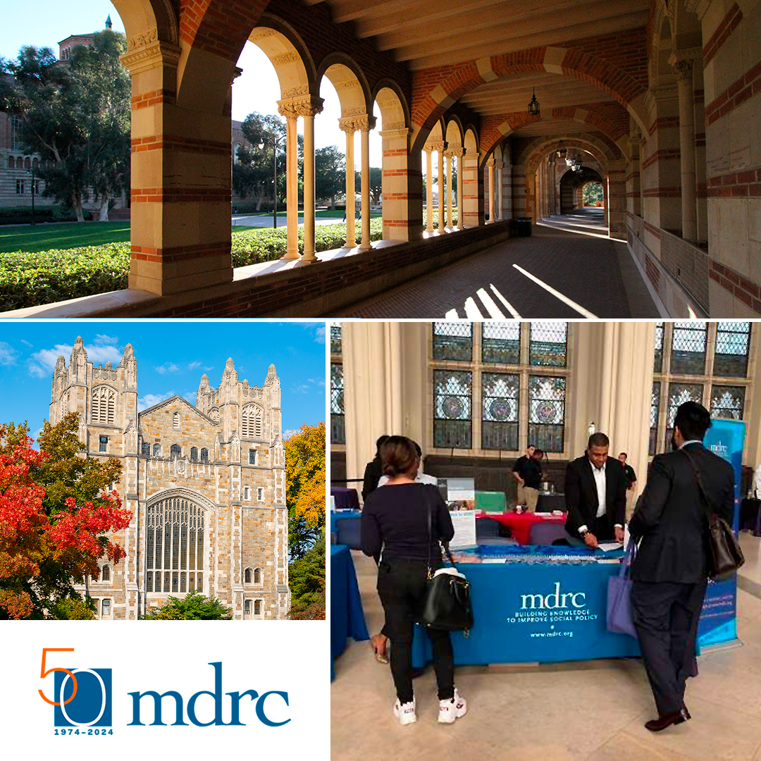 Collage of academic institutions and an MDRC job fair at a university