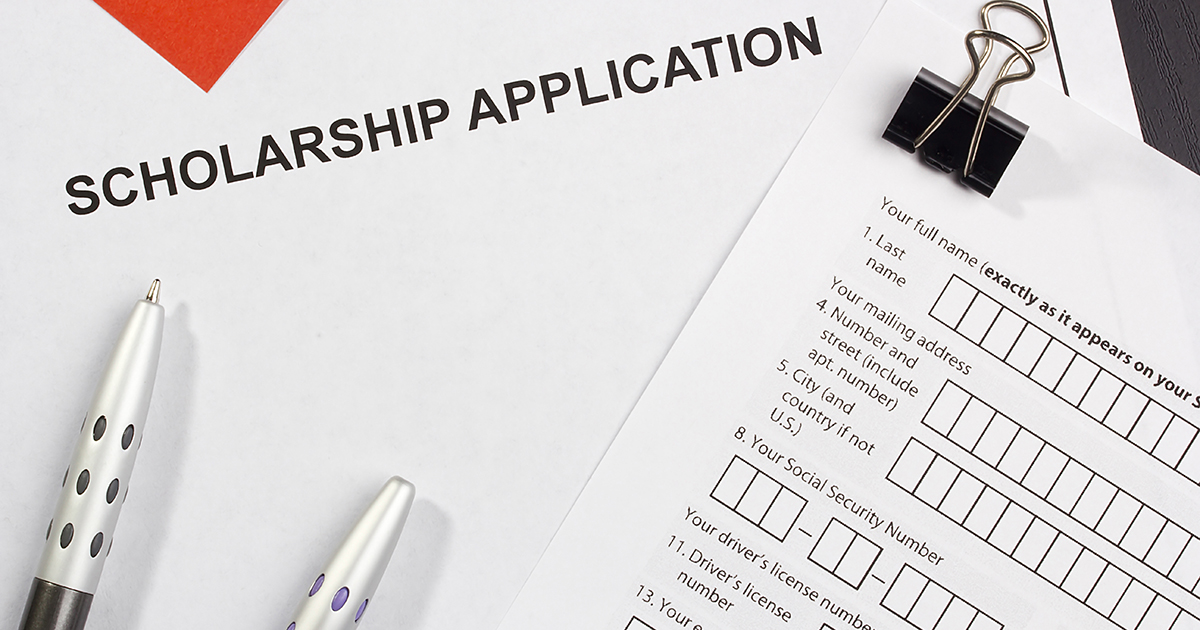 Photograph of a form labeled Scholarship Application