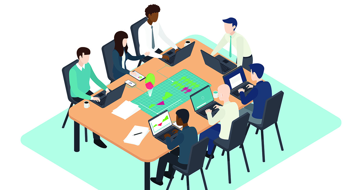 Illustration of business people around a table at a meeting