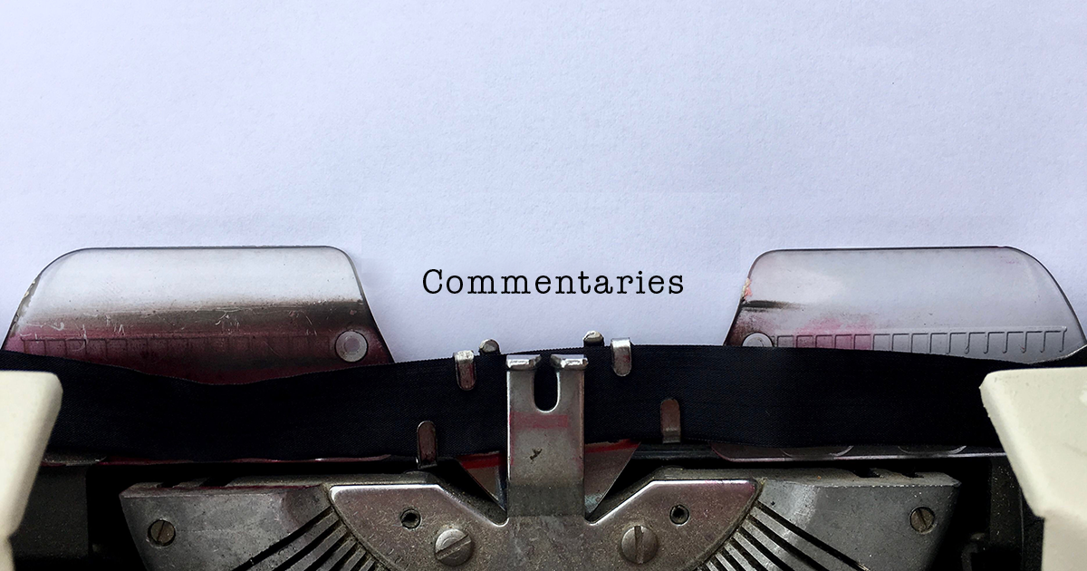 The word "Commentaries" on a piece of a paper in a typewriter