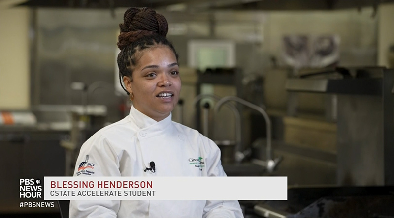 Screenshot from PBS NewHour broadcast of Blessing Henderson, one of the students profiled
