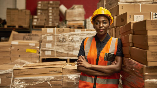 woman worker in a warehouse. 